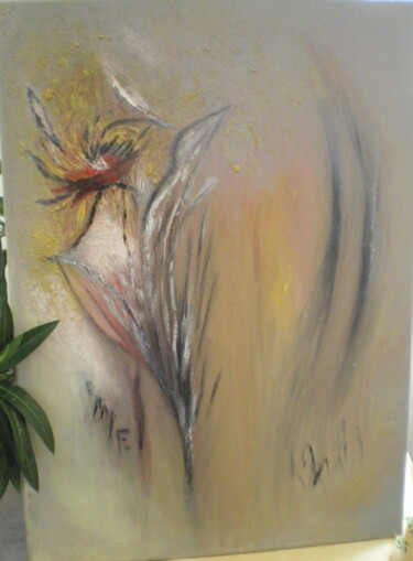 Painting titled "Fleur d'amour" by Maria Foti, Original Artwork, Oil Mounted on Wood Stretcher frame