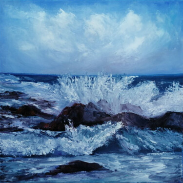 Painting titled "Cliffside" by Maria Galan, Original Artwork, Oil Mounted on Wood Stretcher frame