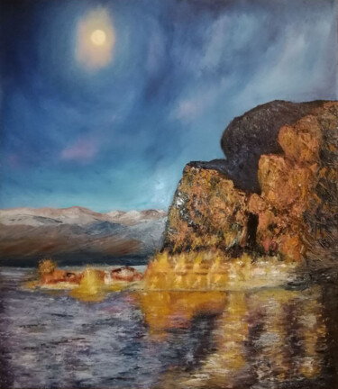 Peinture intitulée "Garda lake" par Maria Galan, Œuvre d'art originale, Huile Monté sur Châssis en bois