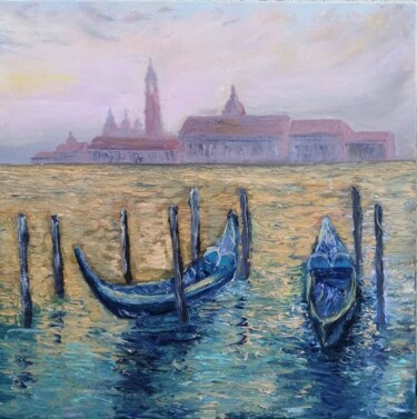 Painting titled "Venice" by Maria Galan, Original Artwork, Oil Mounted on Wood Stretcher frame