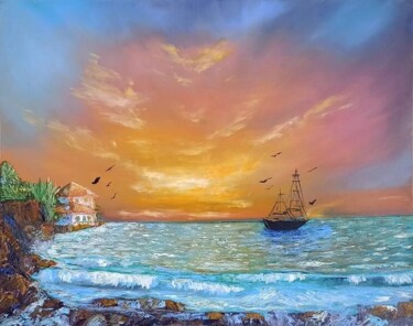 Картина под названием "Crashing waves" - Maria Galan, Подлинное произведение искусства, Масло Установлен на Деревянная рама…