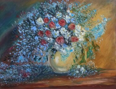 Painting titled "Hope flowers" by Maria Galan, Original Artwork, Oil Mounted on Wood Stretcher frame