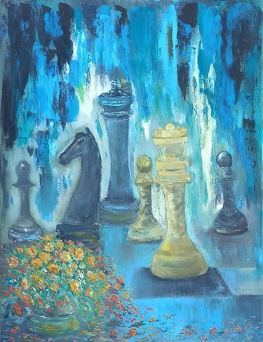 Pintura intitulada "Chess play" por Maria Galan, Obras de arte originais, Óleo Montado em Armação em madeira