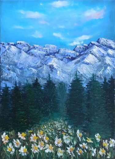 Painting titled "Coming of spring" by Maria Galan, Original Artwork, Oil Mounted on Wood Stretcher frame