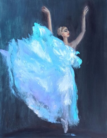 Painting titled "Ballerina" by Maria Galan, Original Artwork, Oil Mounted on Wood Stretcher frame