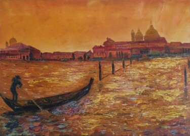 Painting titled "Tramonto a Venezia" by Maria Galan, Original Artwork, Oil Mounted on artwork_cat.