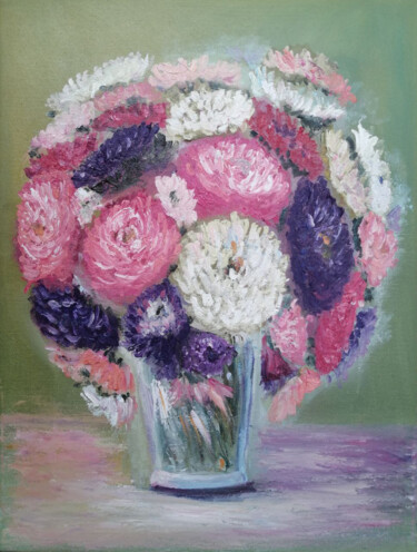 Painting titled "The flowers of our…" by Maria Galan, Original Artwork, Oil Mounted on Wood Stretcher frame