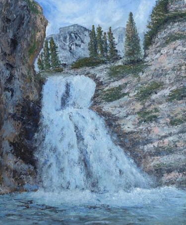 Painting titled "Waterfall" by Maria Galan, Original Artwork, Oil Mounted on Wood Stretcher frame