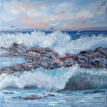 Painting titled "The wild cliff" by Maria Galan, Original Artwork, Oil Mounted on Wood Stretcher frame