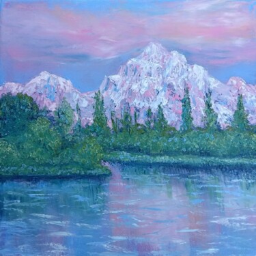 Картина под названием "The pink mountains" - Maria Galan, Подлинное произведение искусства, Масло Установлен на Деревянная р…