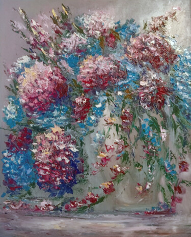 Ζωγραφική με τίτλο "Colour explosion" από Maria Galan, Αυθεντικά έργα τέχνης, Λάδι Τοποθετήθηκε στο Ξύλινο φορείο σκελετό