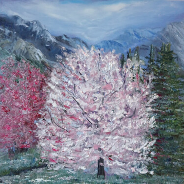 Painting titled "A breath of spring…" by Maria Galan, Original Artwork, Oil Mounted on Wood Stretcher frame