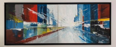 Painting titled "Urbanismo" by Maria Godinho, Original Artwork, Oil Mounted on Wood Panel