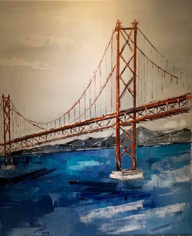 Painting titled "A ponte é uma passa…" by Maria Godinho, Original Artwork, Oil