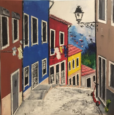 Painting titled "The old village" by Maria Godinho, Original Artwork, Oil
