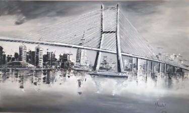 Pittura intitolato "Portugal Bridge" da Maria Godinho, Opera d'arte originale, Olio