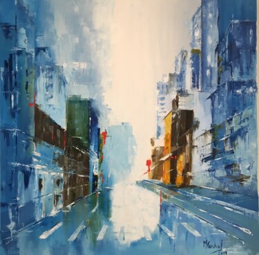 Pintura titulada "Cidade em espelho" por Maria Godinho, Obra de arte original, Oleo