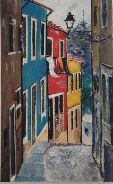 Painting titled "Oporto street" by Maria Godinho, Original Artwork, Oil
