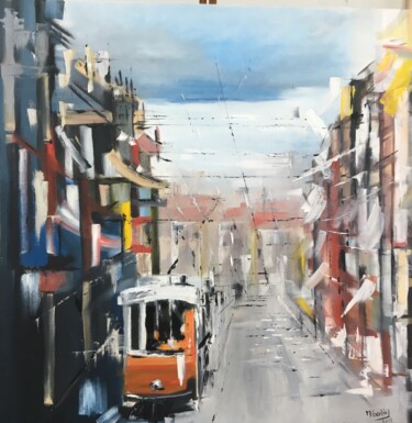 Schilderij getiteld "Old City" door Maria Godinho, Origineel Kunstwerk, Olie