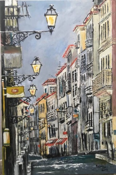 Peinture intitulée "Bairro alto Street" par Maria Godinho, Œuvre d'art originale, Huile