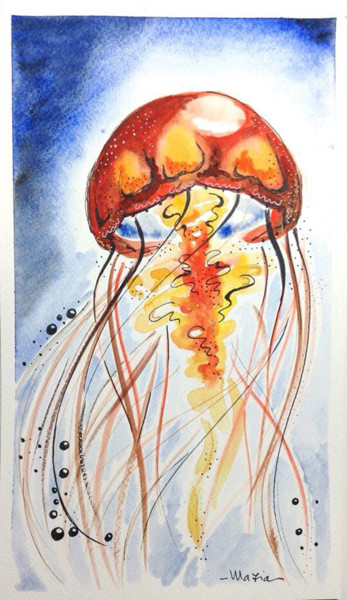 Pittura intitolato "Jellyfish - Medusa#1" da Maria Grazia Sabella, Opera d'arte originale, Acquarello
