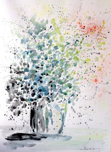 Painting titled "fiori d'artificio #4" by Maria Grazia Sabella, Original Artwork, Watercolor