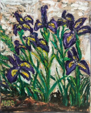 Peinture intitulée "Les Iris" par Maria Helena Benier - De Macedo, Œuvre d'art originale, Huile Monté sur Châssis en bois