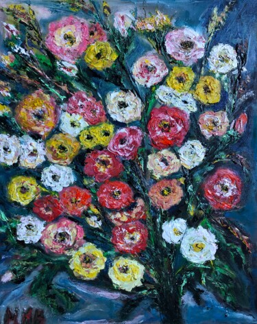 Peinture intitulée "Le bouquet de fleurs" par Maria Helena Benier - De Macedo, Œuvre d'art originale, Huile