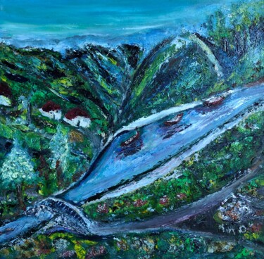 Painting titled "Le fleuve" by Maria Helena Benier - De Macedo, Original Artwork, Oil