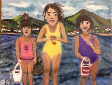 Painting titled "Les trois sœurs à l…" by Maria Helena Benier - De Macedo, Original Artwork, Oil