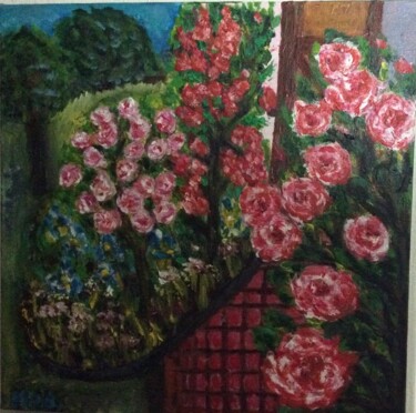 Peinture intitulée "Les rosiers en fleu…" par Maria Helena Benier - De Macedo, Œuvre d'art originale, Huile