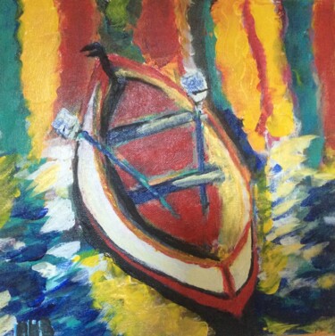 Peinture intitulée "Barque rouge" par Maria Helena Benier - De Macedo, Œuvre d'art originale, Acrylique