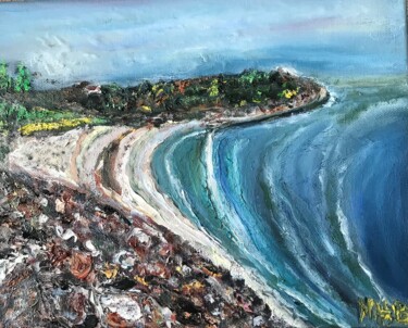 Painting titled "Bord de plage roche…" by Maria Helena Benier - De Macedo, Original Artwork, Oil