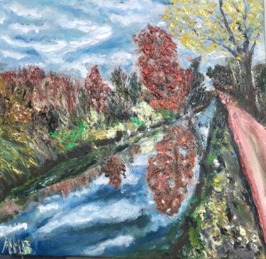 Painting titled "Le canal  a l’autom…" by Maria Helena Benier - De Macedo, Original Artwork, Oil