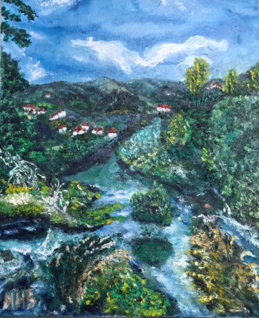 Painting titled "Ponte de Lima Portu…" by Maria Helena Benier - De Macedo, Original Artwork, Oil
