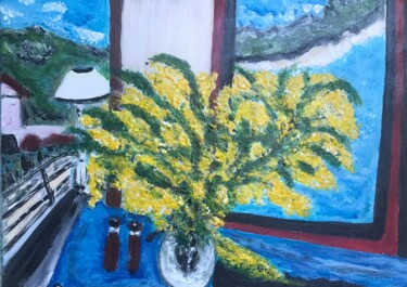 Painting titled "Bouquet de mimosas" by Maria Helena Benier - De Macedo, Original Artwork, Acrylic