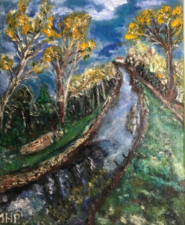 Painting titled "Le canal" by Maria Helena Benier - De Macedo, Original Artwork, Oil
