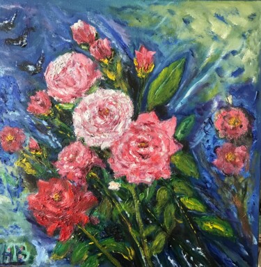Pittura intitolato "Le bouquet de roses" da Maria Helena Benier - De Macedo, Opera d'arte originale, Olio