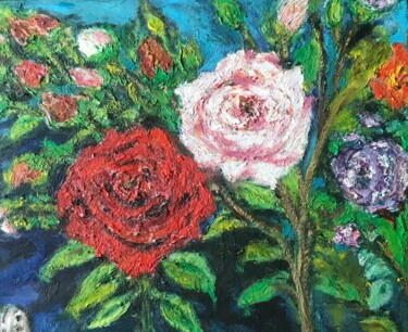 Painting titled "Les roses éclatantes" by Maria Helena Benier - De Macedo, Original Artwork, Oil