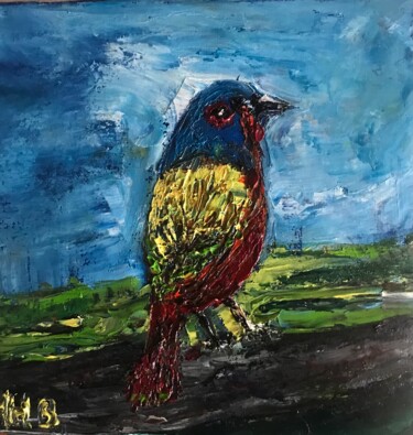 Painting titled "L’oiseau perché" by Maria Helena Benier - De Macedo, Original Artwork, Oil