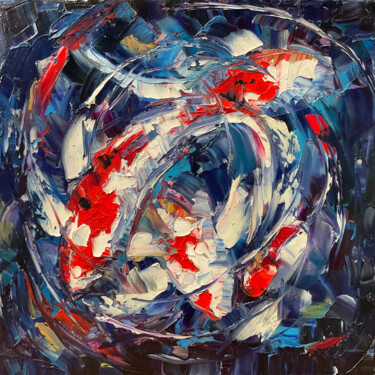 Malerei mit dem Titel "Koii in blue water…" von Maria Hyhar, Original-Kunstwerk, Öl