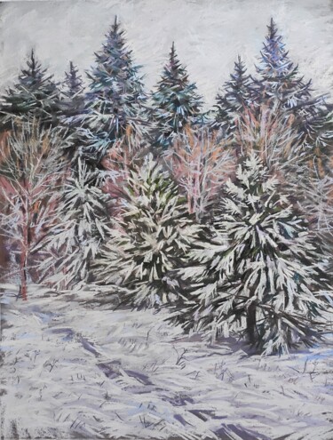 Pintura intitulada "First snow. Landsca…" por Maria Iakovleva, Obras de arte originais, Pastel