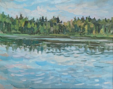 Peinture intitulée "River landscape. Or…" par Maria Iakovleva, Œuvre d'art originale, Huile