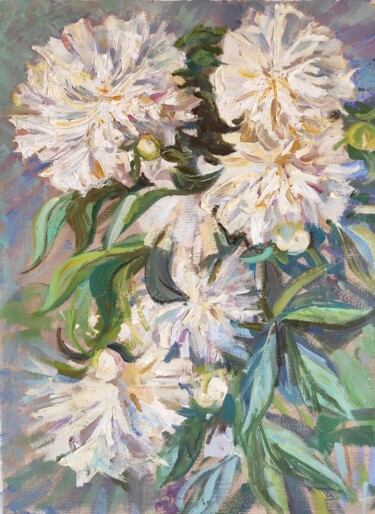Malerei mit dem Titel "Peonies Painting, O…" von Maria Iakovleva, Original-Kunstwerk, Öl