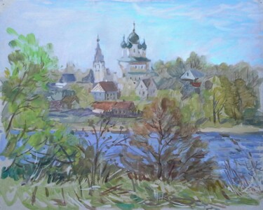 Painting titled "Spring landsape wit…" by Maria Iakovleva, Original Artwork, Oil