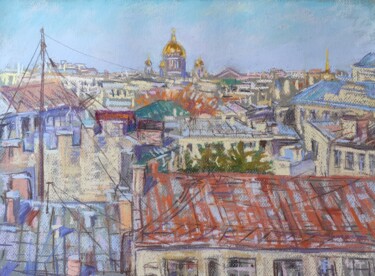 Painting titled "Cityscape аutumn in…" by Maria Iakovleva, Original Artwork, Pastel