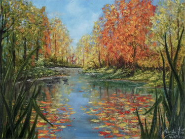Peinture intitulée "Autumn Pond" par Marika Jam, Œuvre d'art originale, Huile