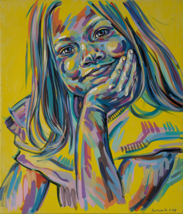 Painting titled "Portrait of confide…" by Maria Iurkova, Original Artwork, Acrylic Mounted on Wood Stretcher frame