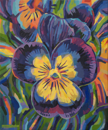 Painting titled "Pansy smile" by Maria Iurkova, Original Artwork, Acrylic Mounted on Wood Stretcher frame