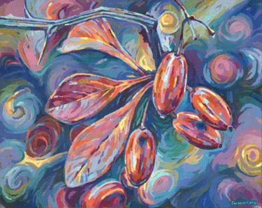 Painting titled "Barberry show" by Maria Iurkova, Original Artwork, Oil Mounted on Wood Stretcher frame